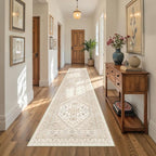 Hallway Runner Rug 2x12 Extra Long Washable Runner, Cream/Beige | Vintage Rug - Image 5