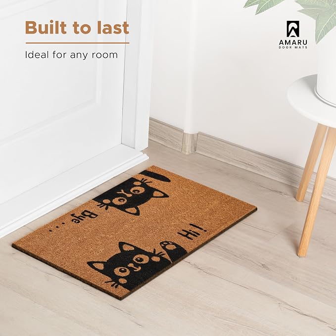 Coir Welcome Mat, Hi-Bye Cat, 24 x 36 in | 100% Natural Coir, Anti-Shedding - Image 5