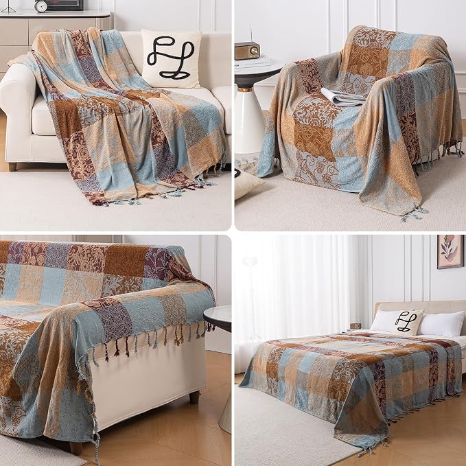 Boho Chenille Throw Blanket, Bohemian Jacquard Tassels Cover - Image 5