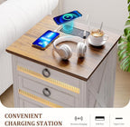 Farmhouse Night Stand with Gun Drawer, Bedside Table with Charger Station - Image 5