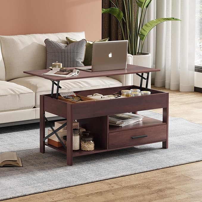 WLIVE Lift Top Coffee Table, Hidden Compartment, Wooden Lift Tabletop Center - Image 2