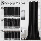 Black 100% Blackout Linen Curtains 102 Inch Length 2 Panels Set - Image 6