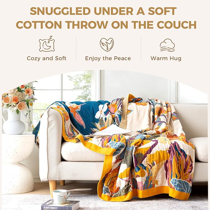 LUTBM Boho Throw Blanket for Couch 100% Cotton Soft Breathable Butterfly and - Image 5