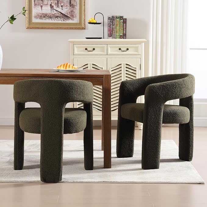 Modern Sherpa Dining Chairs Set of 6, Upholstered Barrel Chairs - Image 7