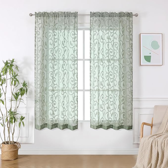 Furman Sage Green Sheer Curtains 45 Inch Length 2 Panels Set by OWENIE