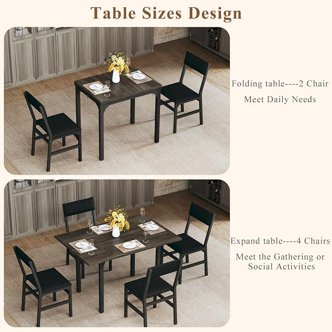 HUAHUU Dining Table Set for 4, Extendable Kitchen Table Cushion Chairs Set of 4 - Image 4