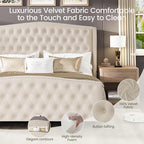LARMACE King Size Bed Frame Velvet Upholstered Platform Bed - Image 5