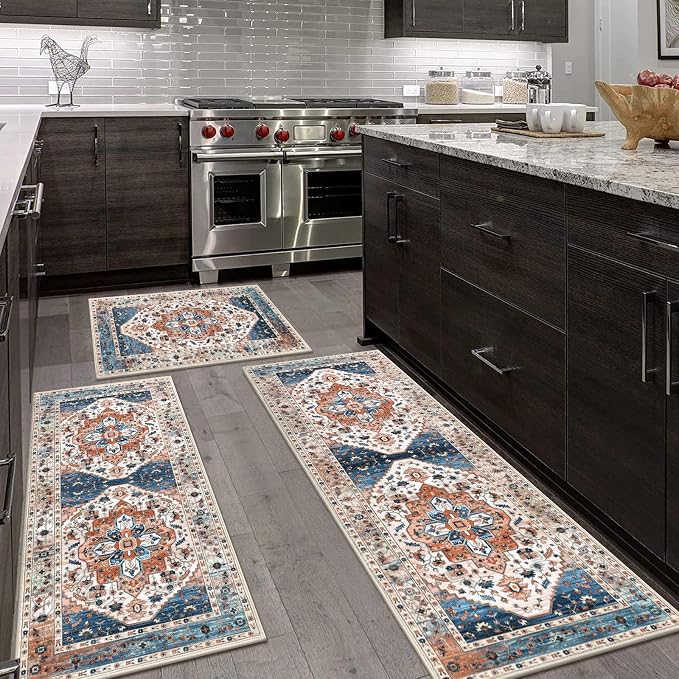 HEBE Boho Kitchen Rugs Set of 3, Non Slip Washable Kitchen Mats - Image 9