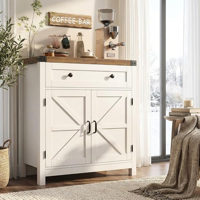 HOSTACK Coffee Bar Cabinet, Kitchen Storage Cabinet, Modern Farmhouse Buffet - Image 2