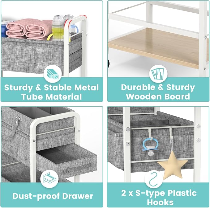 LIDTOP 2In1 Diaper Caddy & 4-Tier Rolling Diaper Cart, Diaper Caddy Organizer - Image 7