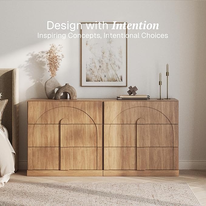 BELLEZE Sideboard Cabinet with 3 Drawers, Large Fluted Sideboard with Storage - Image 3