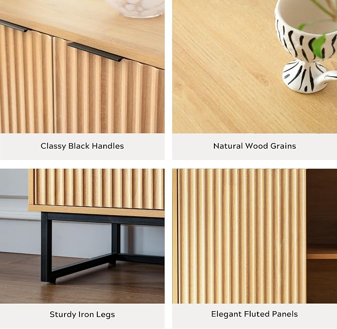EYYTHUNG Fluted Cabinet with Storage, Sideboard Buffet Cabinet with Adjustable - Image 4
