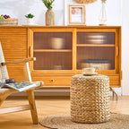 Wimarsbon Round Pouf Ottomans, Handwoven Natural Water Hyacinth Seagrass Pouffe - Image 5