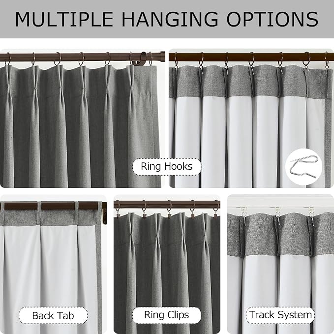 Vision Home Pinch Pleated Dark Grey Blackout Curtains 95 inch Linen Blended - Image 3