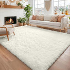 Amdrebio Cream Ivory White Shag Area Rug 5x8 by Amdrebio