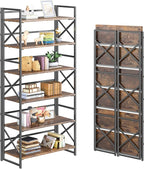 4NM 6 Tiers No Assembly Book Shelves, 61.8" H Folding Bookshelf Bookcase Open by 4NM