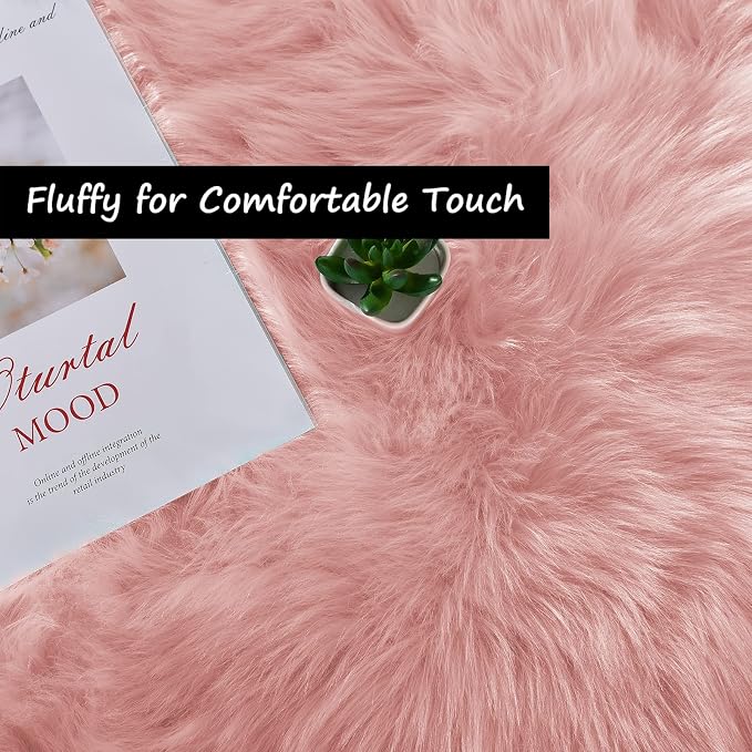 Goolela Pink Fur Rug for Bedroom Sheepskin Rug 2x6 Fluffy Runner Rug Dorm Fuzzy - Image 4