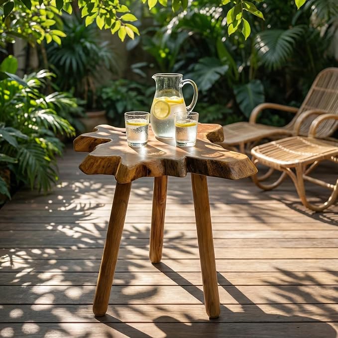 Natural Teak Wood Live Edge Side Table - Image 8