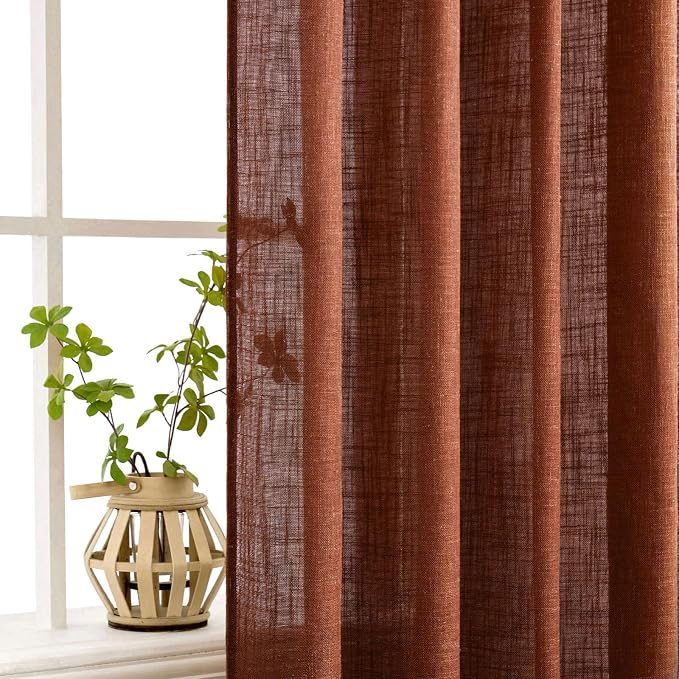 MIULEE Burnt Orange Fall Linen Curtains 52x63 Inch 2 Panels - Image 5