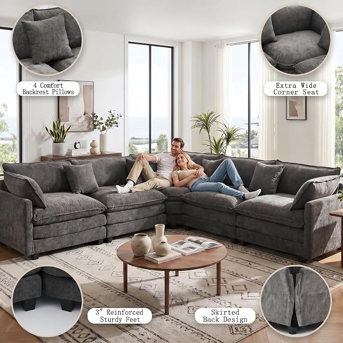 111.4" V-Shaped Corner Couch Sectional｜5 Seat Customizable Modular Cloud - Image 6
