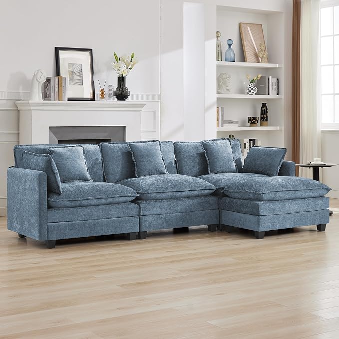 111'' Sectional Cloud Deep Seat Couch, Modern Comfy Chenille L Shaped Sectional by WUTUTUEE