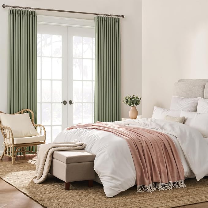 Pinch Pleated Sage Green Blackout Curtains 102 Inches Long, Window Treatment - Image 3