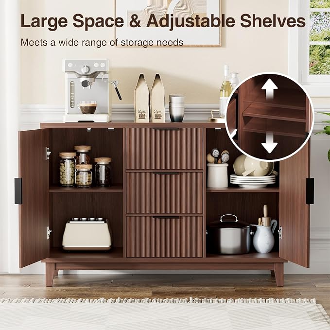 47.2" W Storage Cabinet with 3 Drawers, Fluted Buffet Cabinet with Storage - Image 4