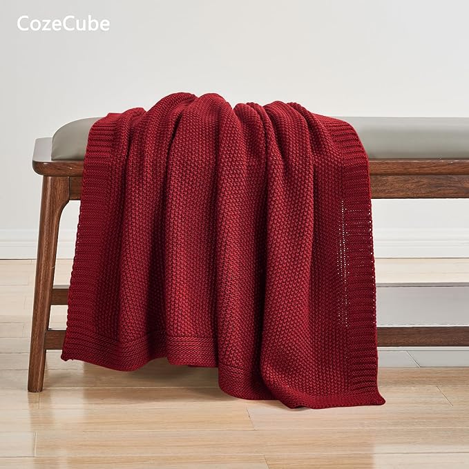 CozeCube Christmas Red Seed Stitch Throw Blanket 60"x80", Farmhouse Decor | - Image 5