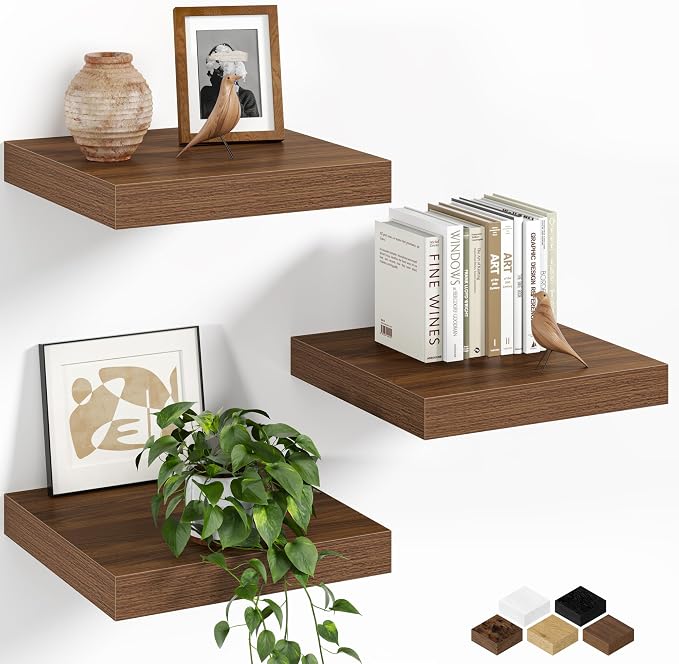 Fun Memories Floating Shelves for Wall, 12 Inch Set of 3 Rustic Wood Wall by FunMemories