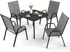 Pamapic Outdoor Dining Sets for 4, Square Steel Slat Table - Image 2