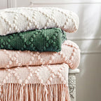 BOURINA Beige Throw Blanket 50 x70 Inches Jacquard Argyle Throw Textured Solid - Image 6