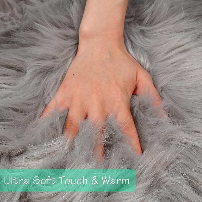 duduta Grey Faux Sheepskin Fur Rug 3x5 ft, Fluffy Carpet Rug | Shag Fuzzy - Image 3