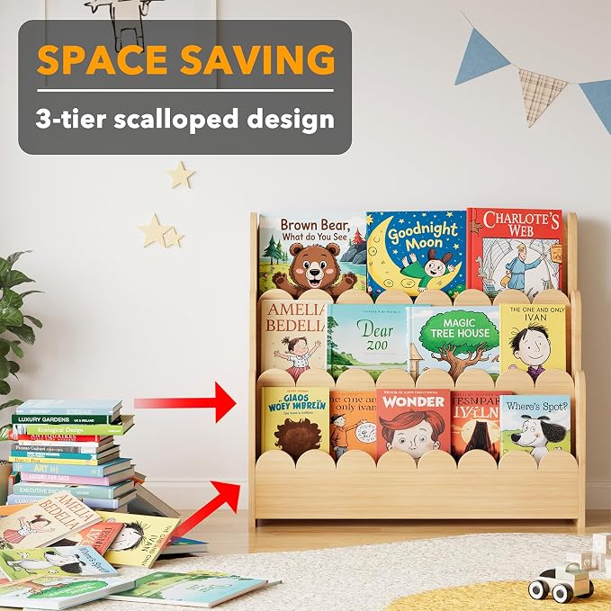 SpaceAid 3-Tier Scalloped Bookshelf, Montessori Bookcase - Image 6