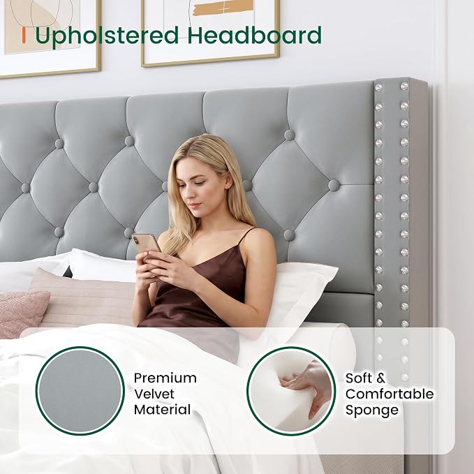 LARMACE Queen Size Bed Frame Upholstered Platform Bed - Image 3