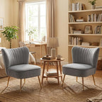Velvet Accent Chair Set of 2 Comfy Living Room Chair Armless Slipper Chair Mid - Image 7