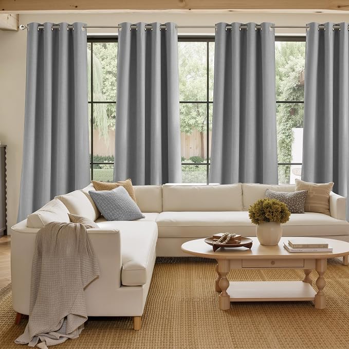NICETOWN Faux Linen Light Grey Blackout Curtains 84 inches Long - Image 4