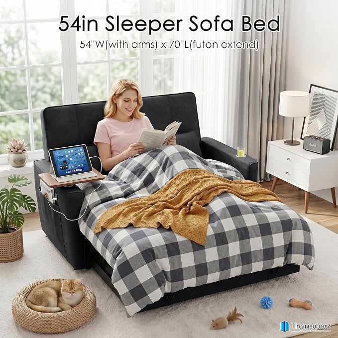 54'' Sleeper Sofa Bed, Convertible Pull Out Couch Futon - Image 3