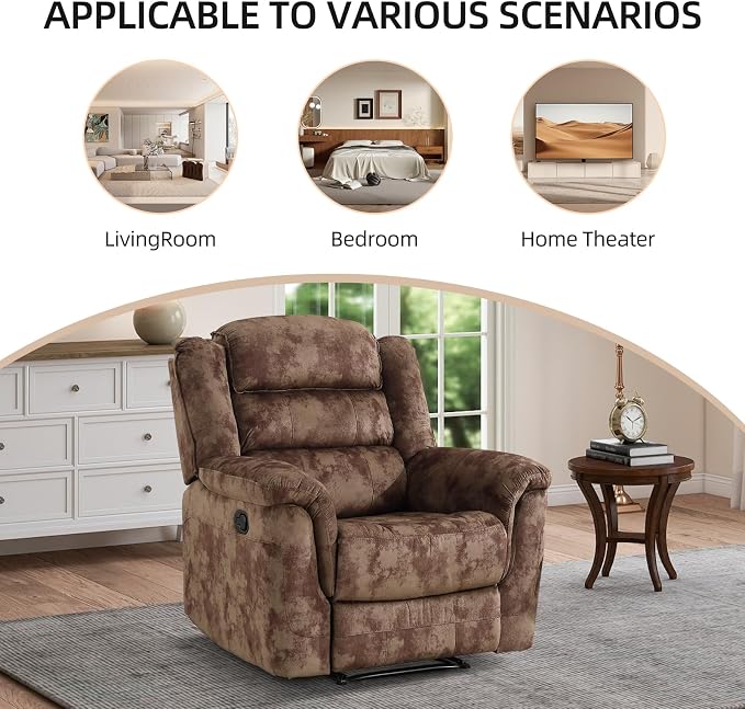 EBELLO Manual Recliner Chair, Soft Fabric Recliner Sofa - Image 6