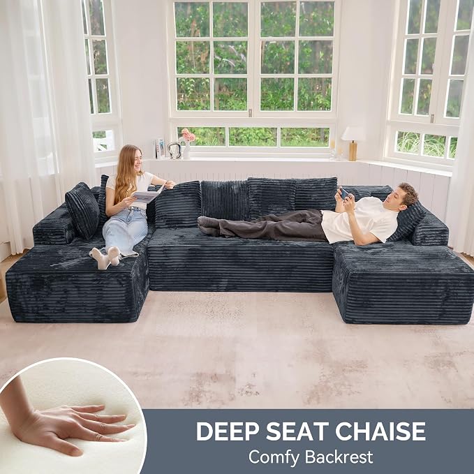 131'' Modular Sectional Cloud Sofa, U-Shaped Boneless Couches - Image 3