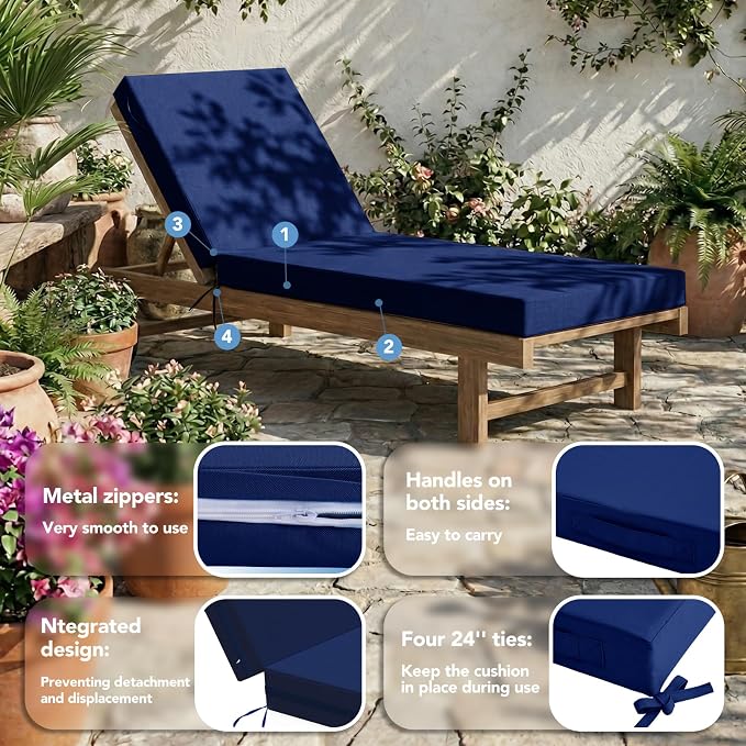 L'AGRATY Outdoor Lounge Chaise Cushion: 72x21x3 Inch Waterproof Lounge Chair - Image 4