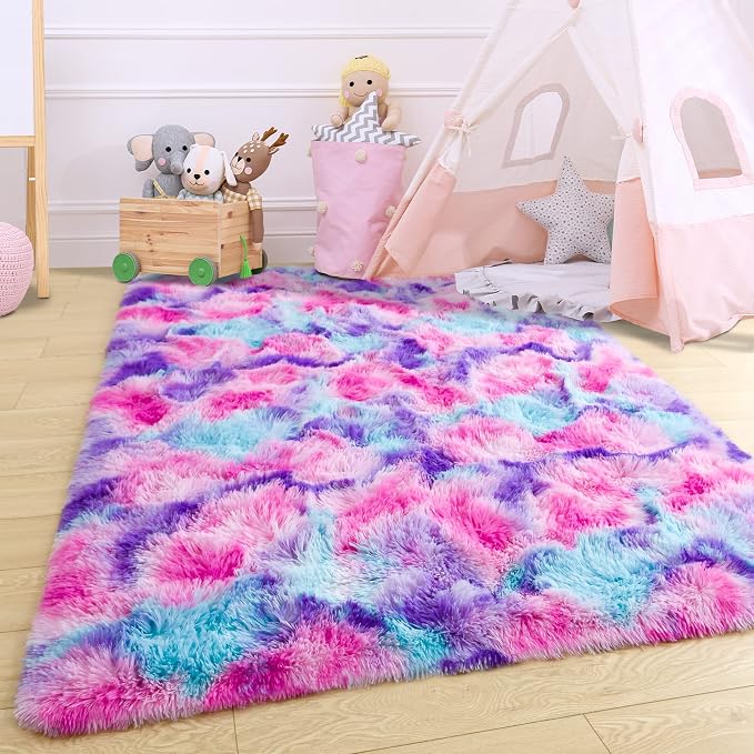 4x6 Tie-Dyed Pink Purple Blue Fluffy Area Rug Non-Slip - Image 6