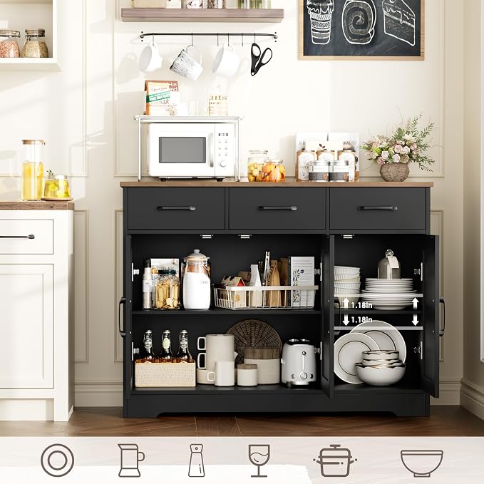 HOSTACK Modern Farmhouse Buffet Sideboard Cabinet, Barn Doors Storage Cabinet - Image 7