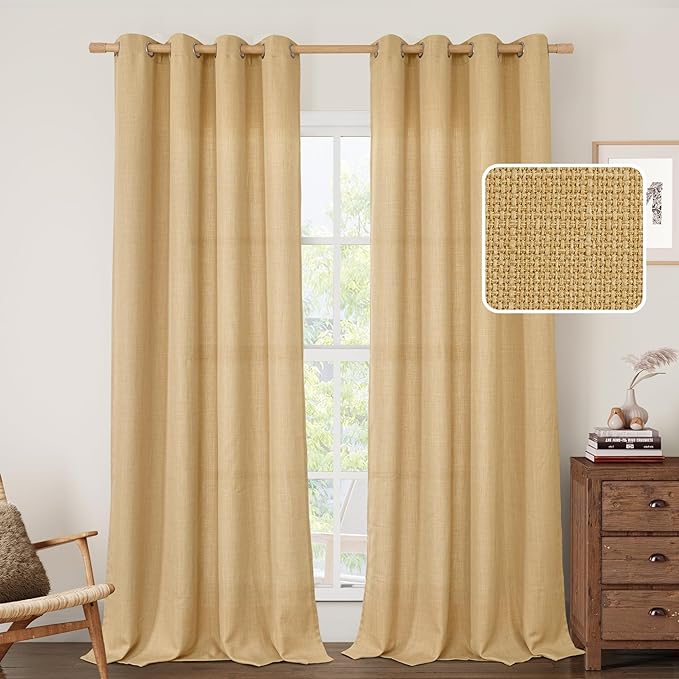 Caramel Brown Linen Curtains for Living Room 84 Inch Length 2 Panels | Faux by LAMIT