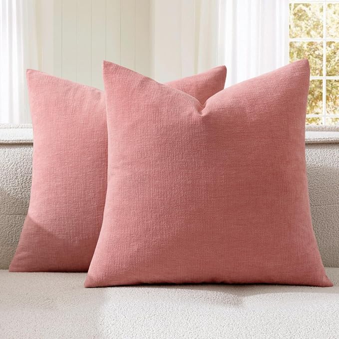 MIULEE Coral Red Chenille Couch Throw Pillow Covers, 20x20 | Set of 2, Soft by MIULEE