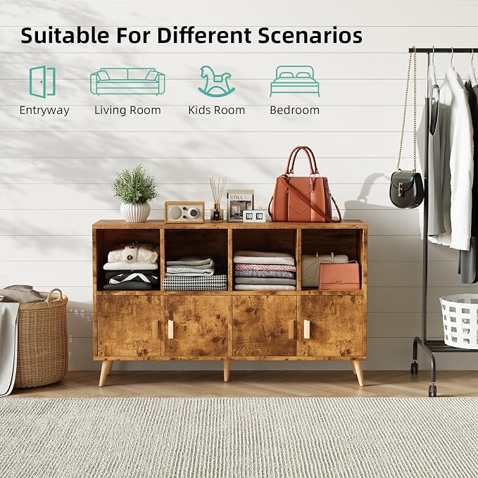 8-Cube Storage Organizer with Doors & 5 Solid Wood Legs, Mid-Century Modern - Image 6