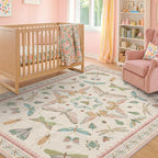 Butterfly Area Rugs 5x7 for Baby Nursery, Cute Light Pink Rugs for Bedroom Girls by HazoHaus