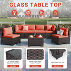 LEVELEVE 7 Pieces Outdoor Patio Furniture Sets, Rattan Conversation Sectional - Image 5
