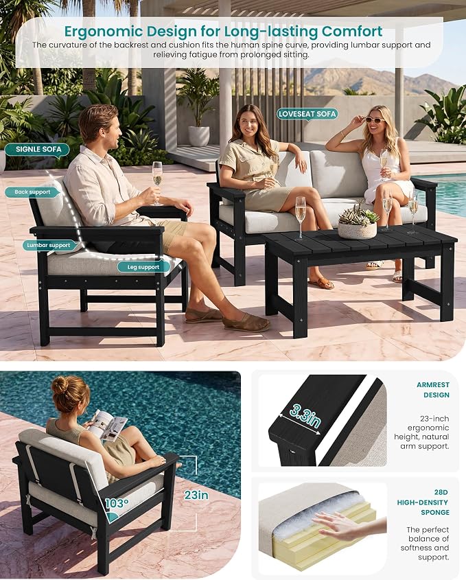 SERWALL 4 Pieces HDPE Outdoor Sofa Set - Image 2