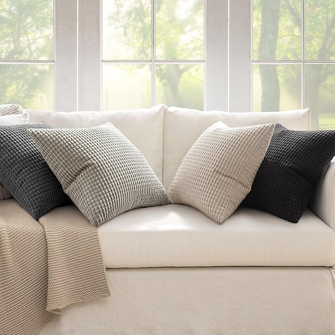 MIULEE Neutral Cream/Grey Decorative Pillow Covers 18x18 Inch Set of 4 Boho - Image 3