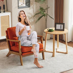 Karl home Accent Chair Wide Armrest Mid-Century Lounge Chair Linen Fabric - Image 4